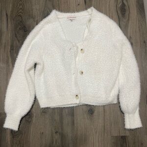 Women’s White Fuzzy Cardigan Sweater Set
